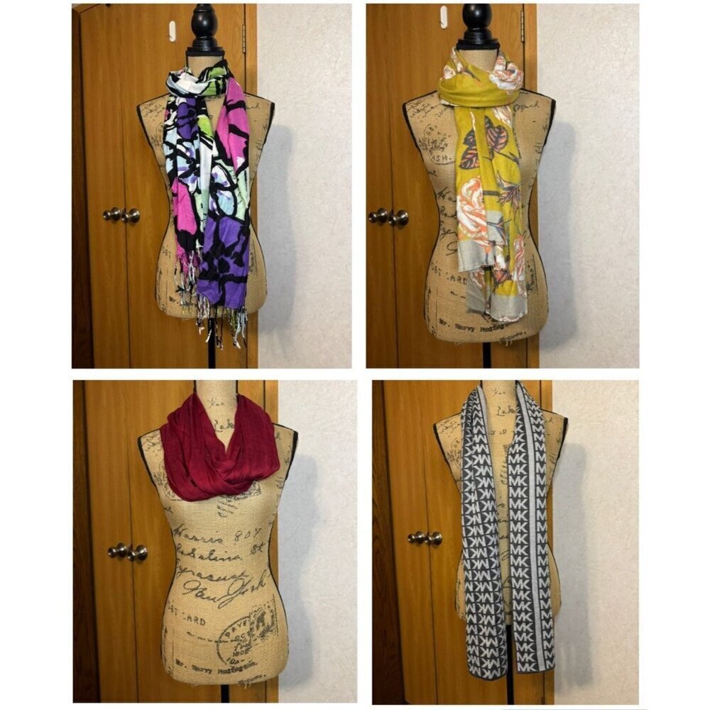 Bundle/Lot Of 4 Scarves Cotton Silk Cashmere Travel Winter Preppy